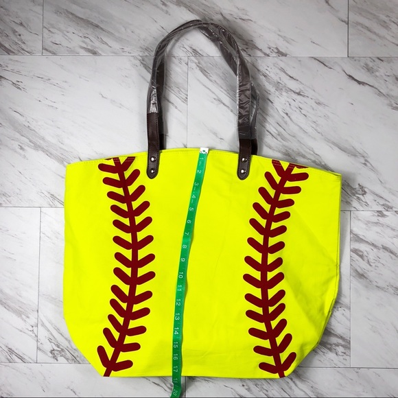 Bright Yellow Canvas Tote with Softball Design! - Picture 6 of 8